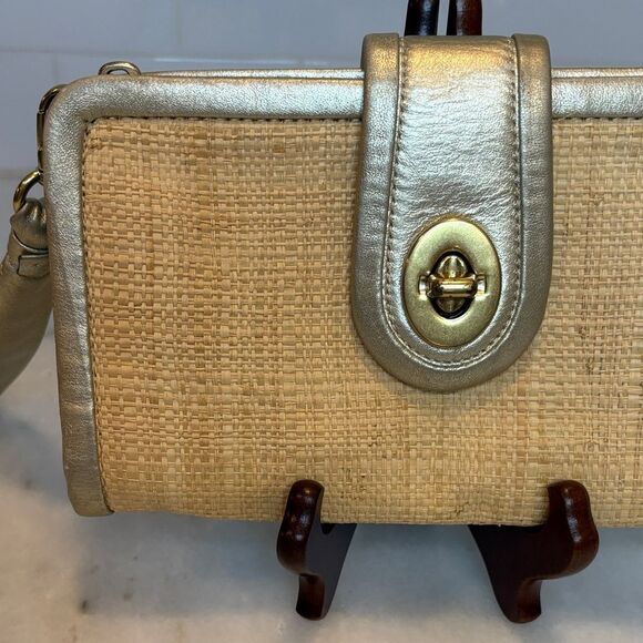 Coach Parker Natural Straw Leather Trim Clutch Wristlet Wallet Clutch - Picture 2 of 16